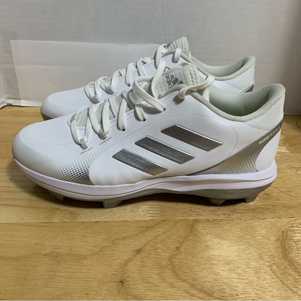 Adidas Ladies Softball Shoe Pure Hustle H02347 White Silver Stripes - Size 7.5 - Picture 2 of 8